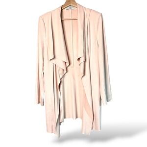 MELANIE LYNE Pale Pink Waterfall Front Faux Suede Long Line Jacket / Cardigan 12